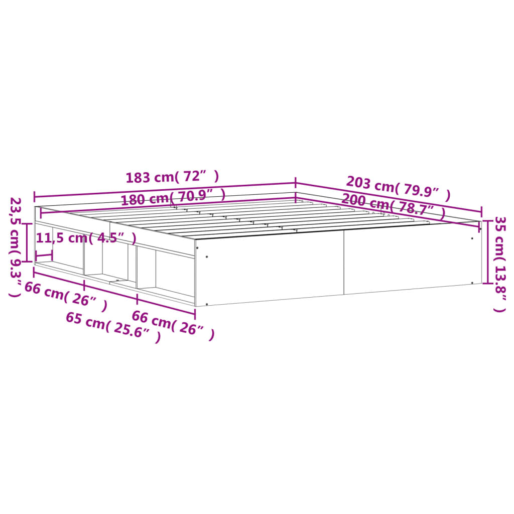 Cadre de lit sans matelas chêne marron 180x200 cm