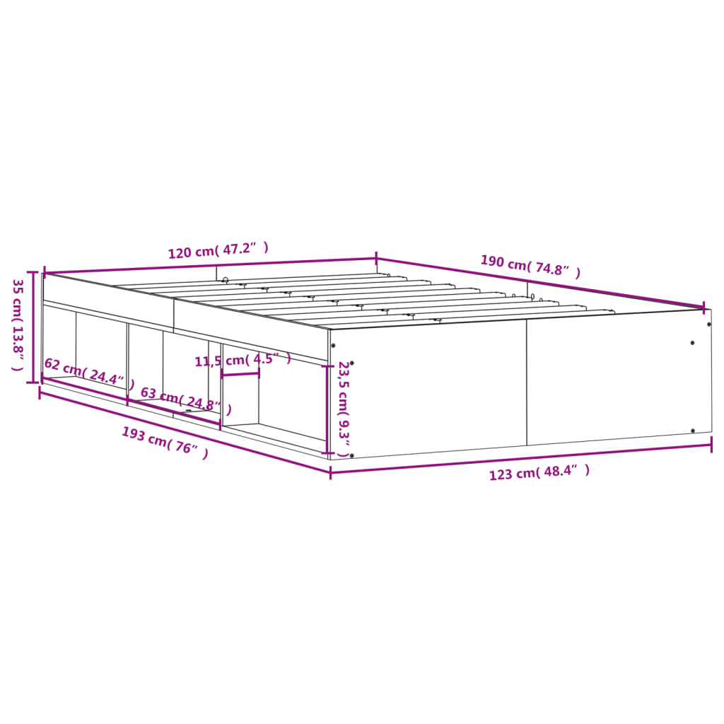 Cadre de lit sans matelas blanc 120x190 cm