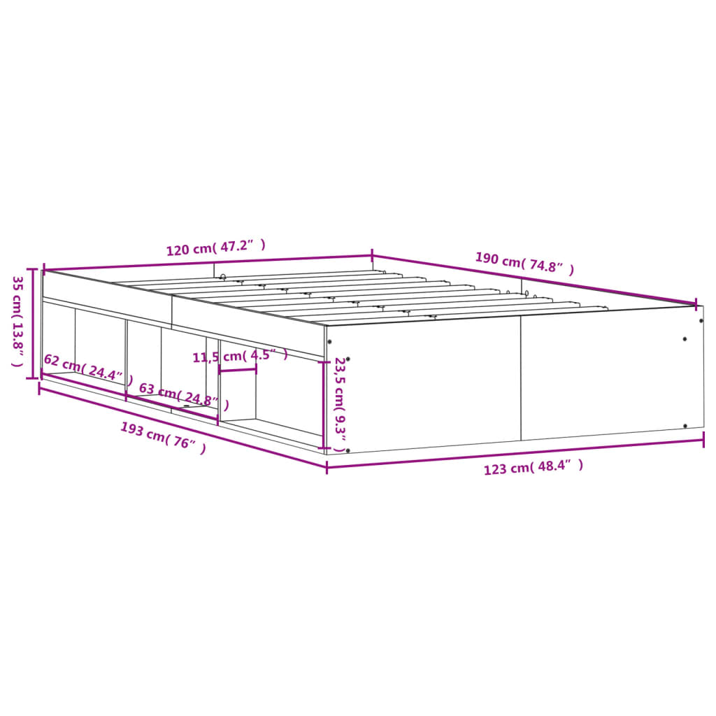 Cadre de lit sans matelas noir 120x190 cm