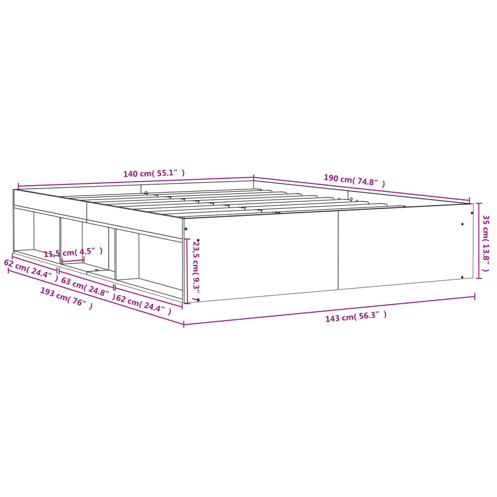 Cadre de lit sans matelas blanc 140x190 cm