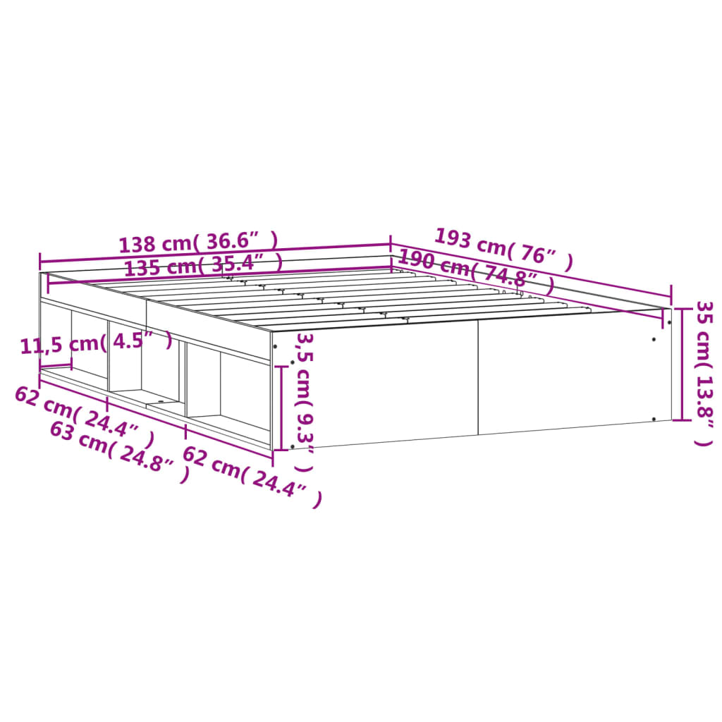 Cadre de lit sans matelas blanc 135x190 cm