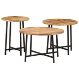 Tables basses gigognes 3 pcs bois massif de manguier et fer