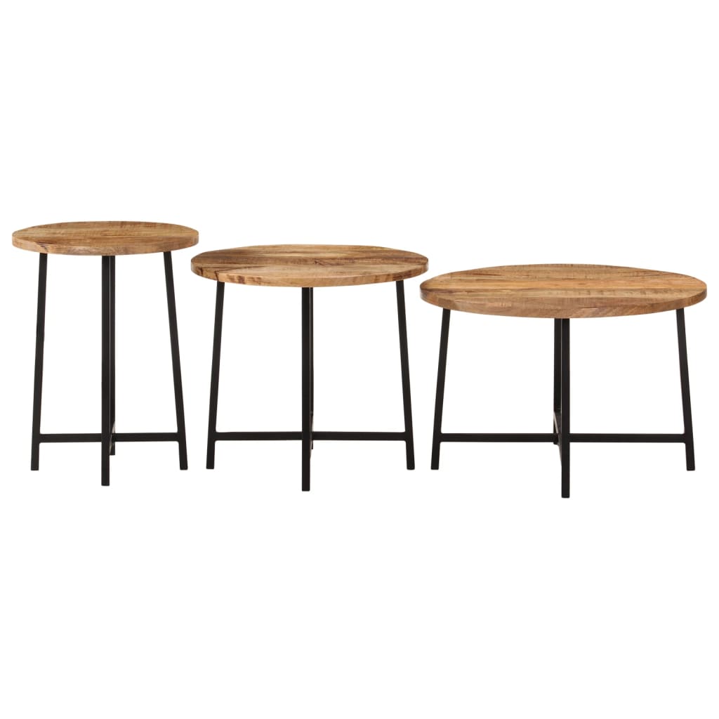 Tables basses gigognes 3 pcs bois massif de manguier et fer