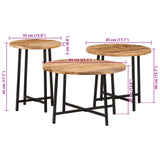 3 pcs nesting coffee tables solid mango wood and iron