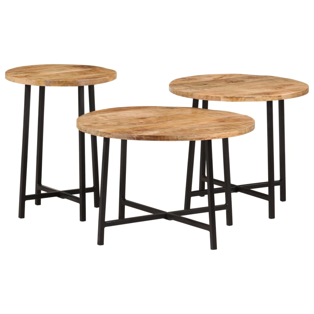 3 pcs nesting coffee tables solid mango wood and iron