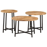 3 pcs nesting coffee tables solid mango wood and iron