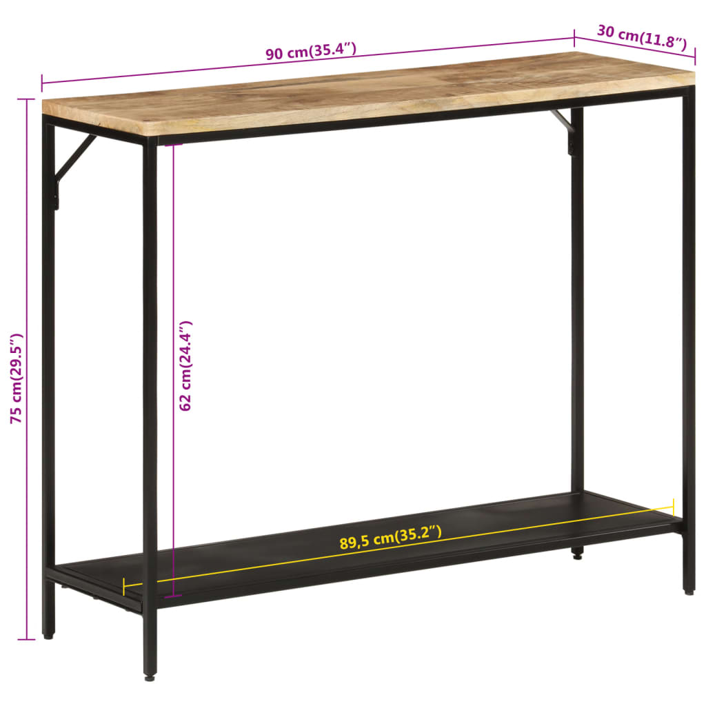 Konsolentisch 90x30x75 cm rohes massives Mangoholz und Eisen