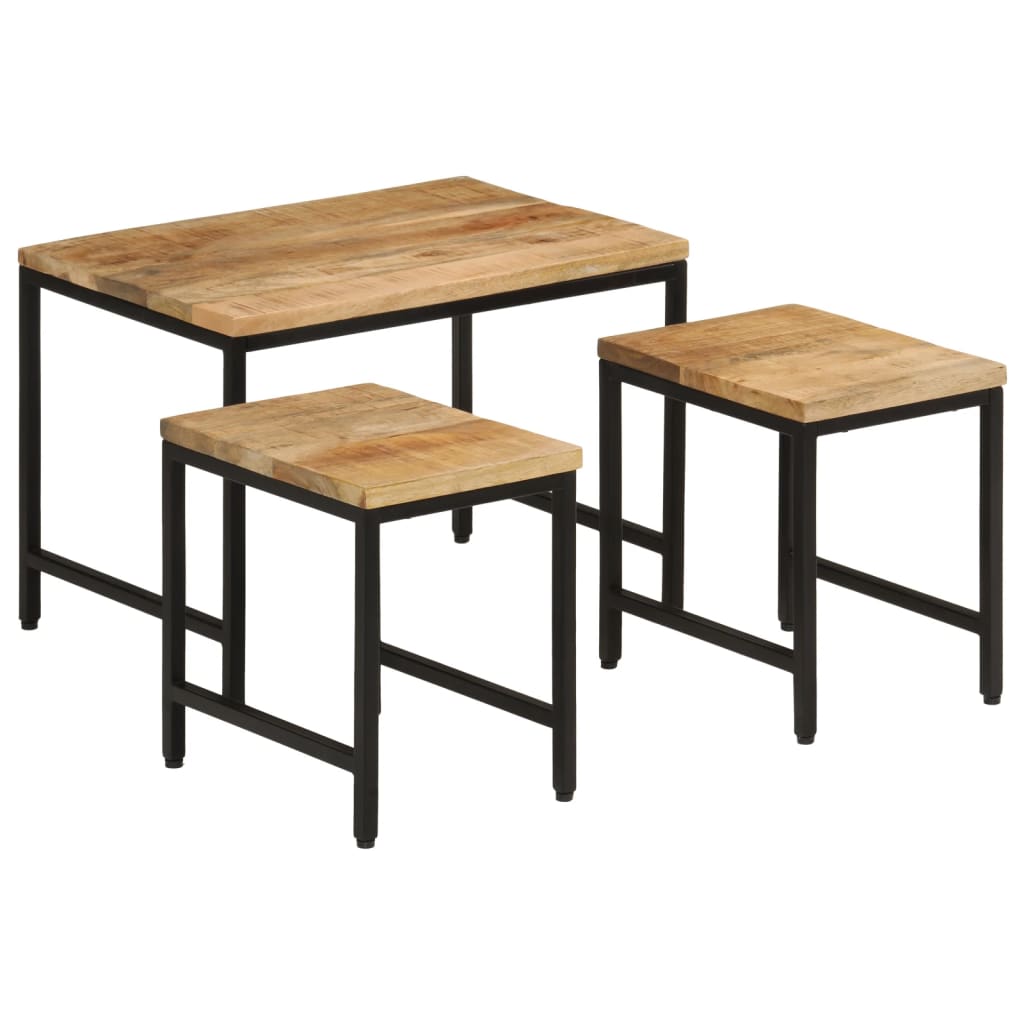 Tables basses gigognes 3pcs bois de manguier massif brut et fer