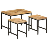 Tables basses gigognes 3pcs bois de manguier massif brut et fer