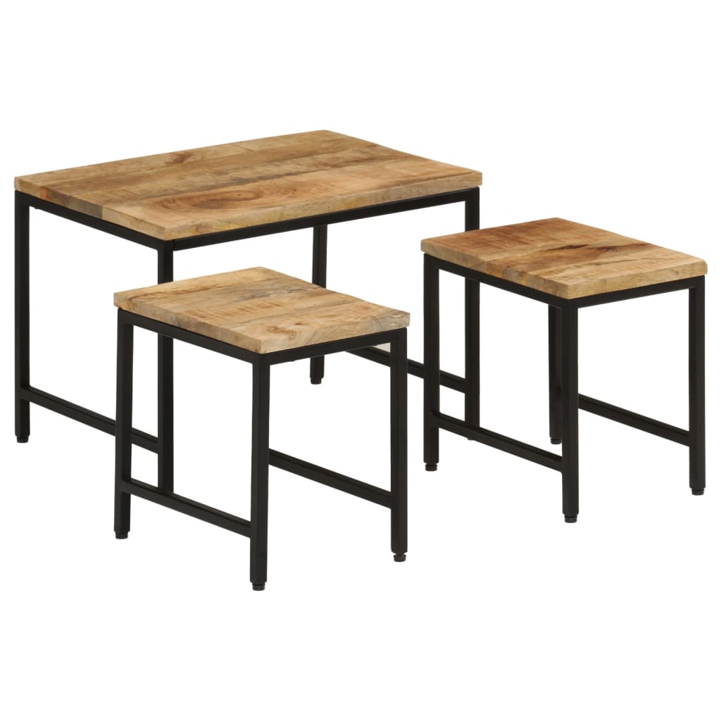 Tables basses gigognes 3pcs bois de manguier massif brut et fer