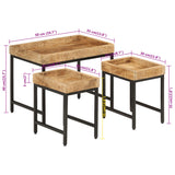 Tables basses gigognes 3pcs bois de manguier massif brut et fer