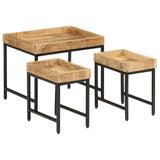 Tables basses gigognes 3pcs bois de manguier massif brut et fer