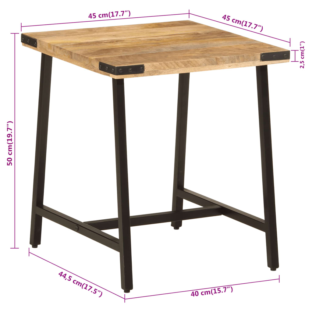 Table d’appoint 45x45x50 cm bois massif de manguier et fer