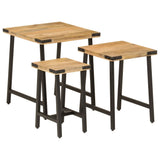 3 pcs nesting coffee tables solid mango wood and iron