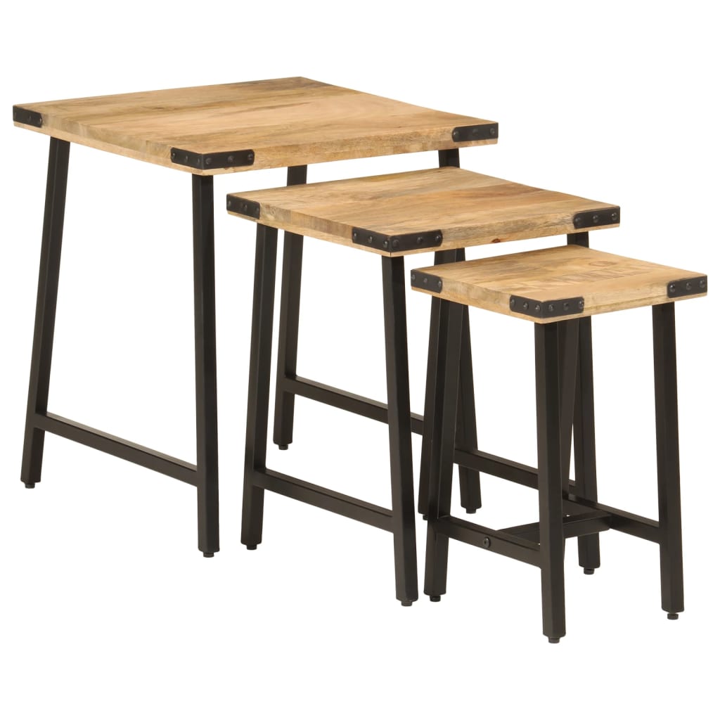 Tables basses gigognes 3 pcs bois massif de manguier et fer