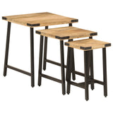 3 pcs nesting coffee tables solid mango wood and iron