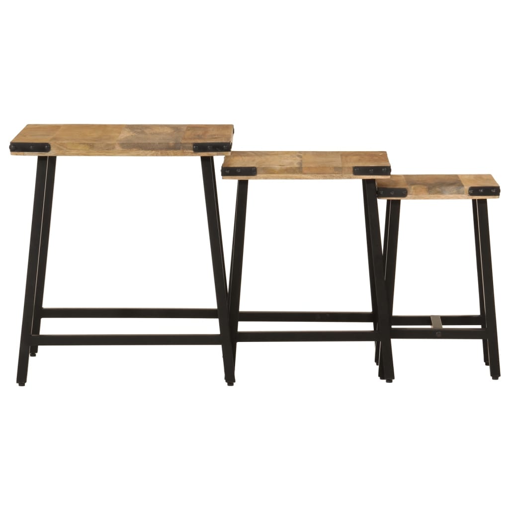 Tables basses gigognes 3 pcs bois massif de manguier et fer