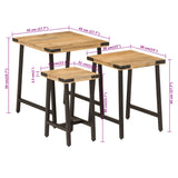 3 pcs nesting coffee tables solid mango wood and iron