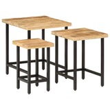 Tables basses gigognes 3pcs bois de manguier massif brut et fer