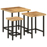 Tables basses gigognes 3pcs bois de manguier massif brut et fer