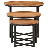 3 pcs nesting coffee tables solid acacia wood and iron