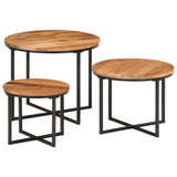 Tables basses gigognes 3 pcs bois massif d'acacia et fer