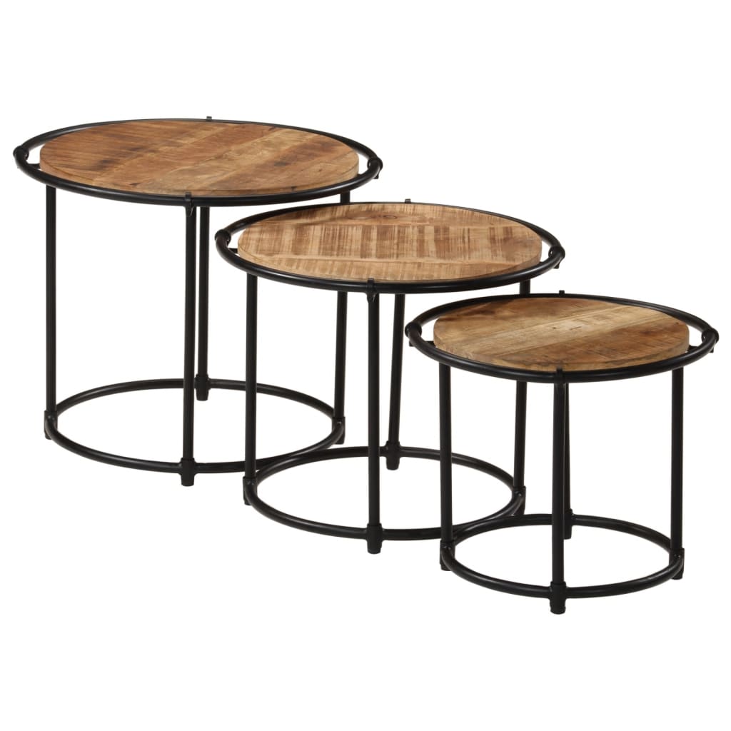 Tables gigognes 3 pcs bois de manguier massif brut