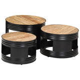 Drum shaped bar tables 3 pcs solid raw mango wood