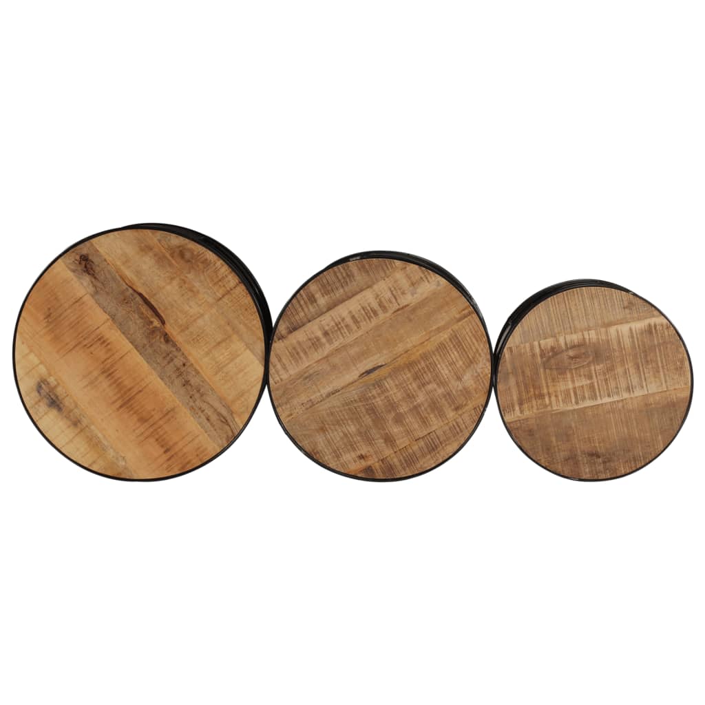 Drum shaped bar tables 3 pcs solid raw mango wood