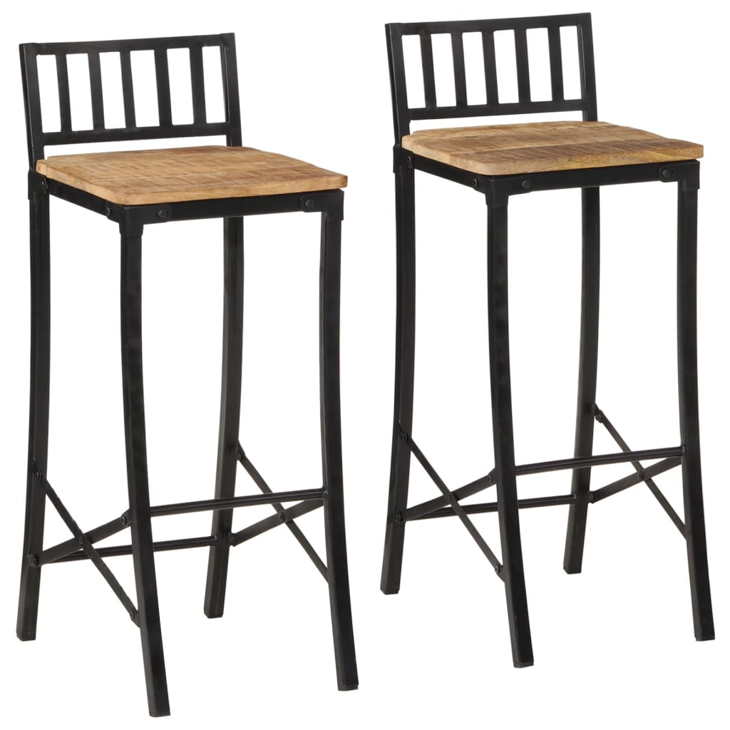 Chaises de bar lot de 2 bois de manguier massif brut