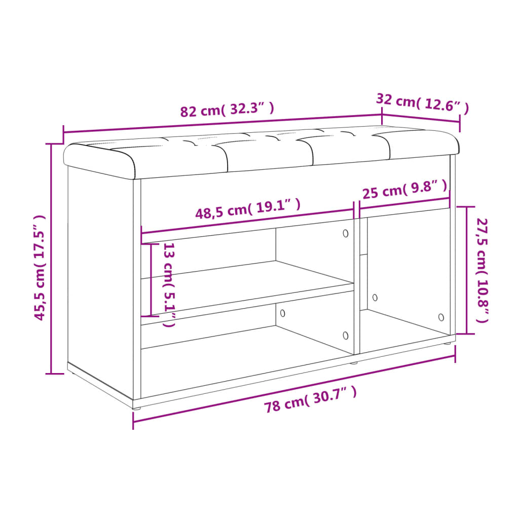 Banc à chaussures chêne sonoma 82x32x45,5 cm bois d'ingénierie