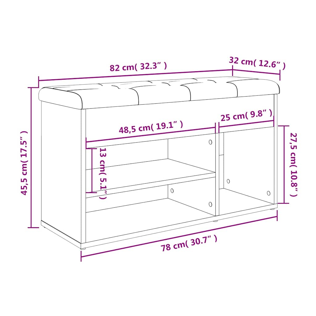 Banc à chaussures gris béton 82x32x45,5 cm bois d'ingénierie