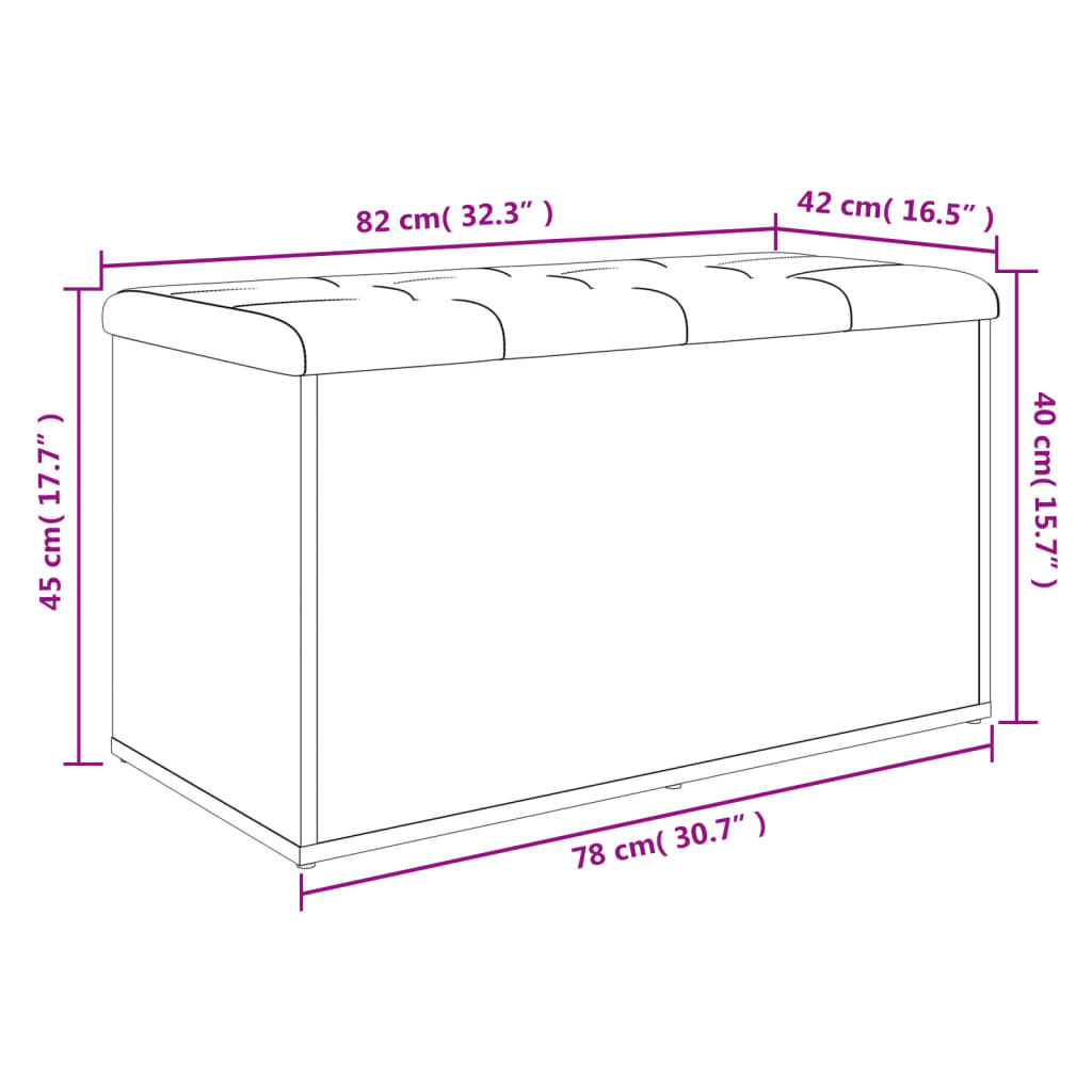 Banc de rangement gris béton 82x42x45 cm bois d'ingénierie