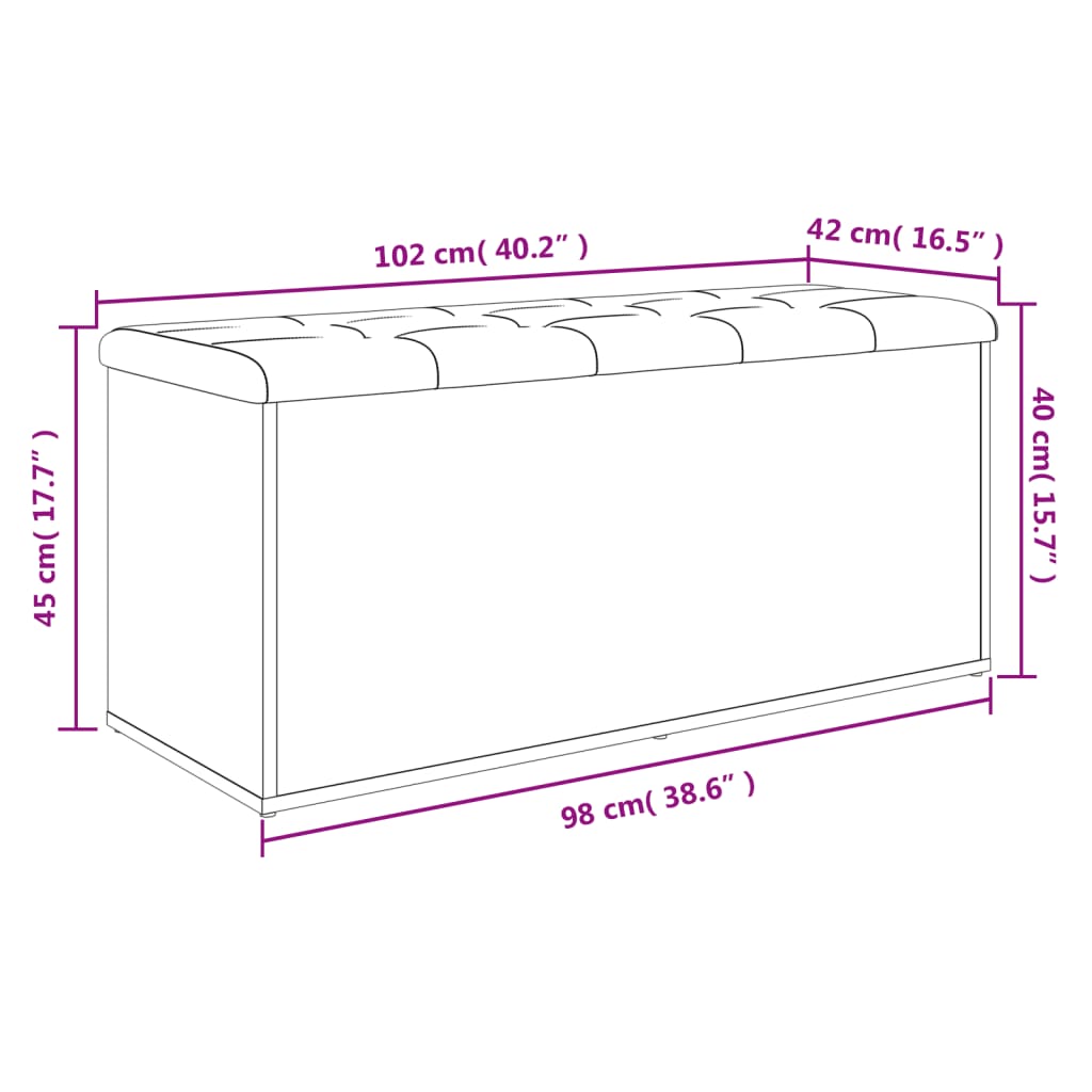 Banc de rangement noir 102x42x45 cm bois d'ingénierie