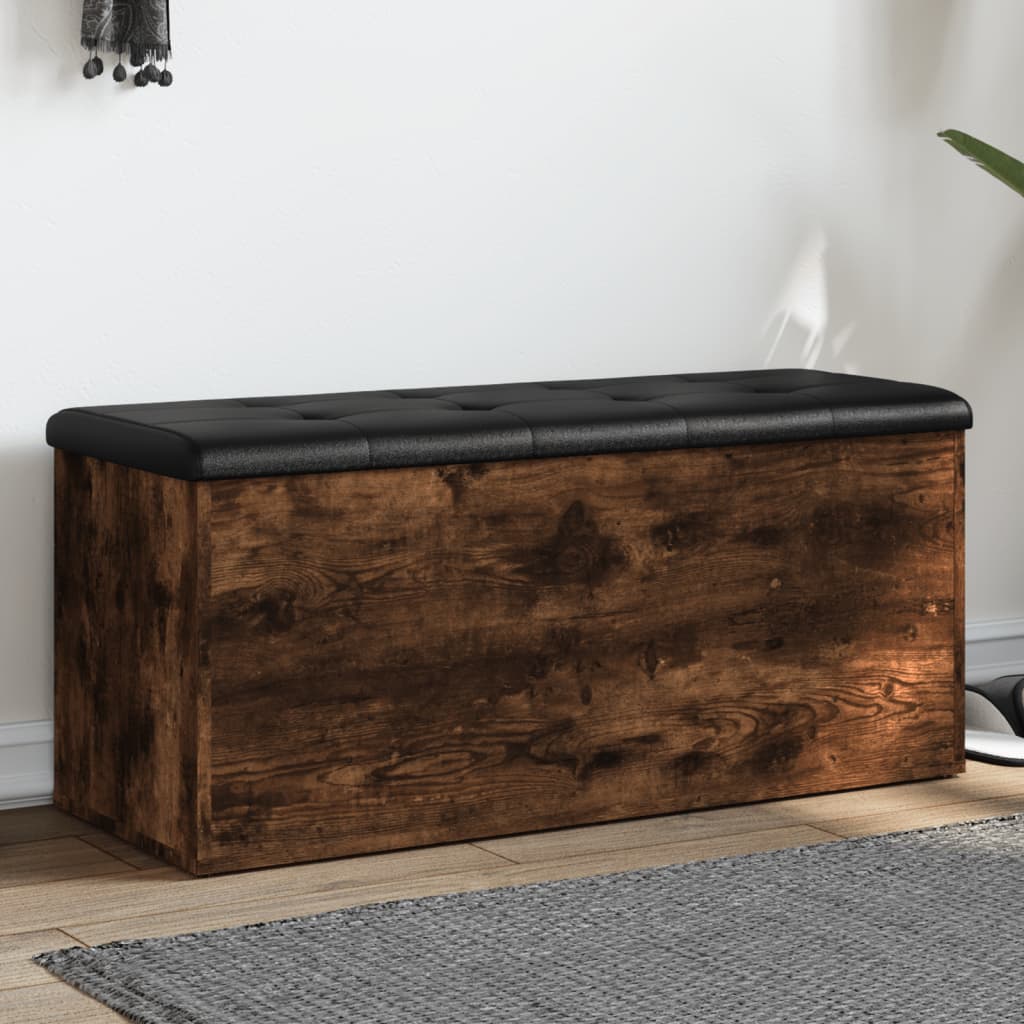 Banc de rangement chêne fumé 102x42x45 cm bois d'ingénierie