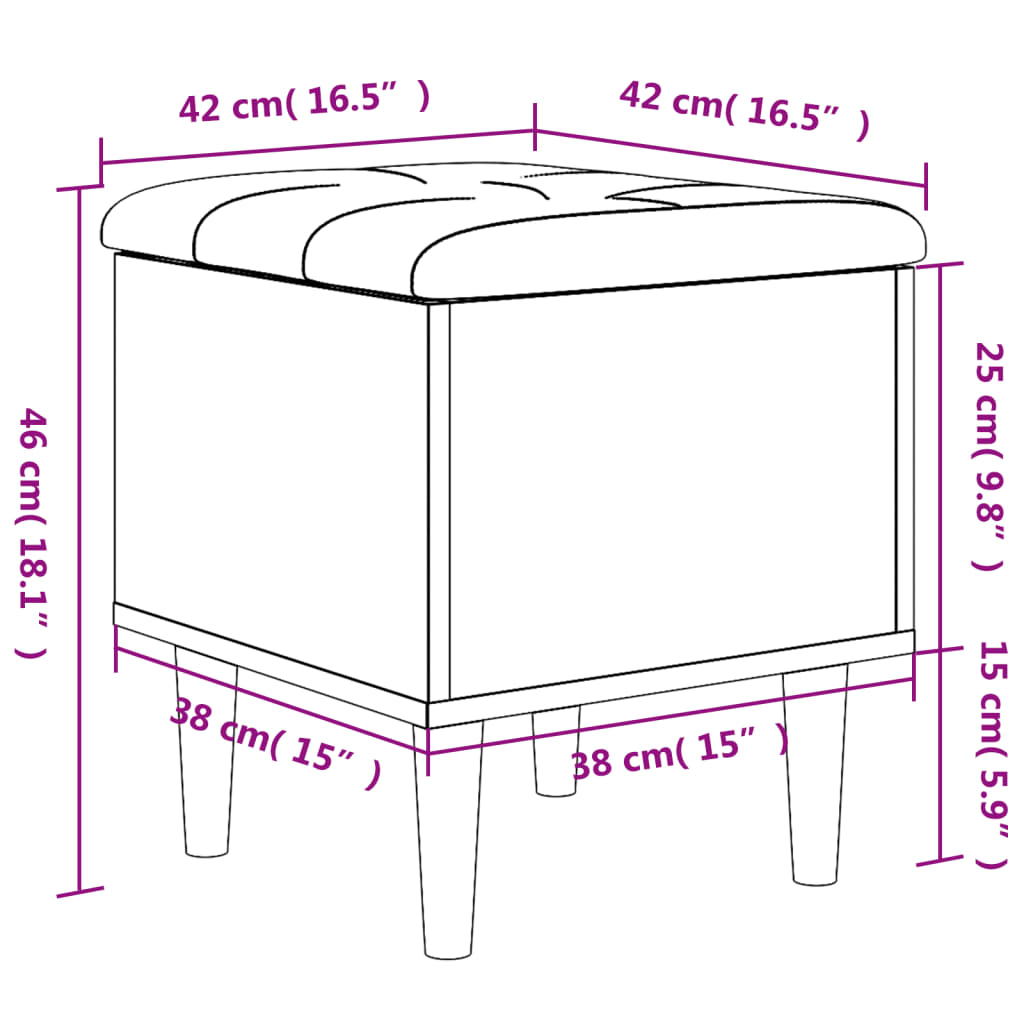 Banc de rangement chêne fumé 42x42x46 cm bois d'ingénierie