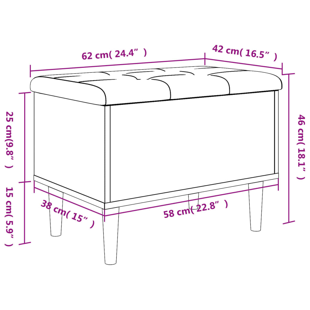 Banc de rangement noir 62x42x46 cm bois d'ingénierie