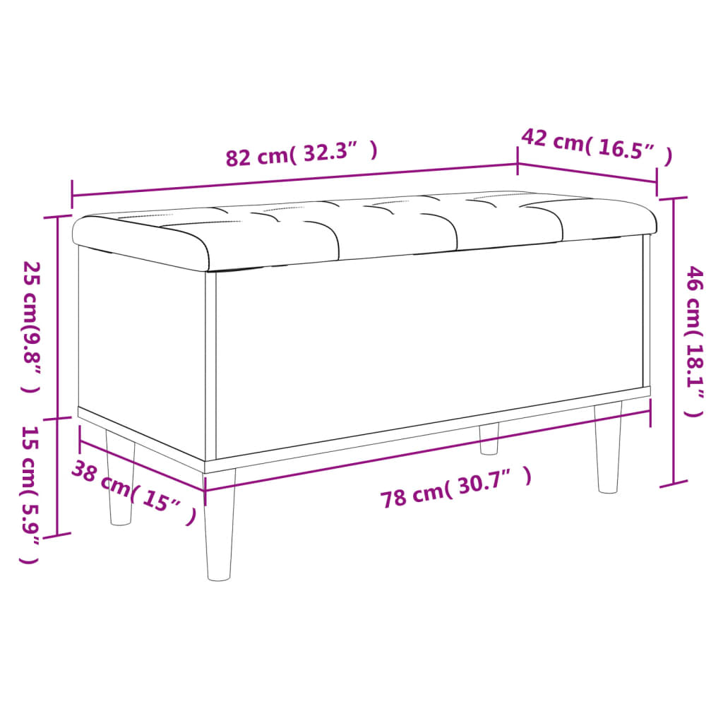 Banc de rangement chêne fumé 82x42x46 cm bois d'ingénierie