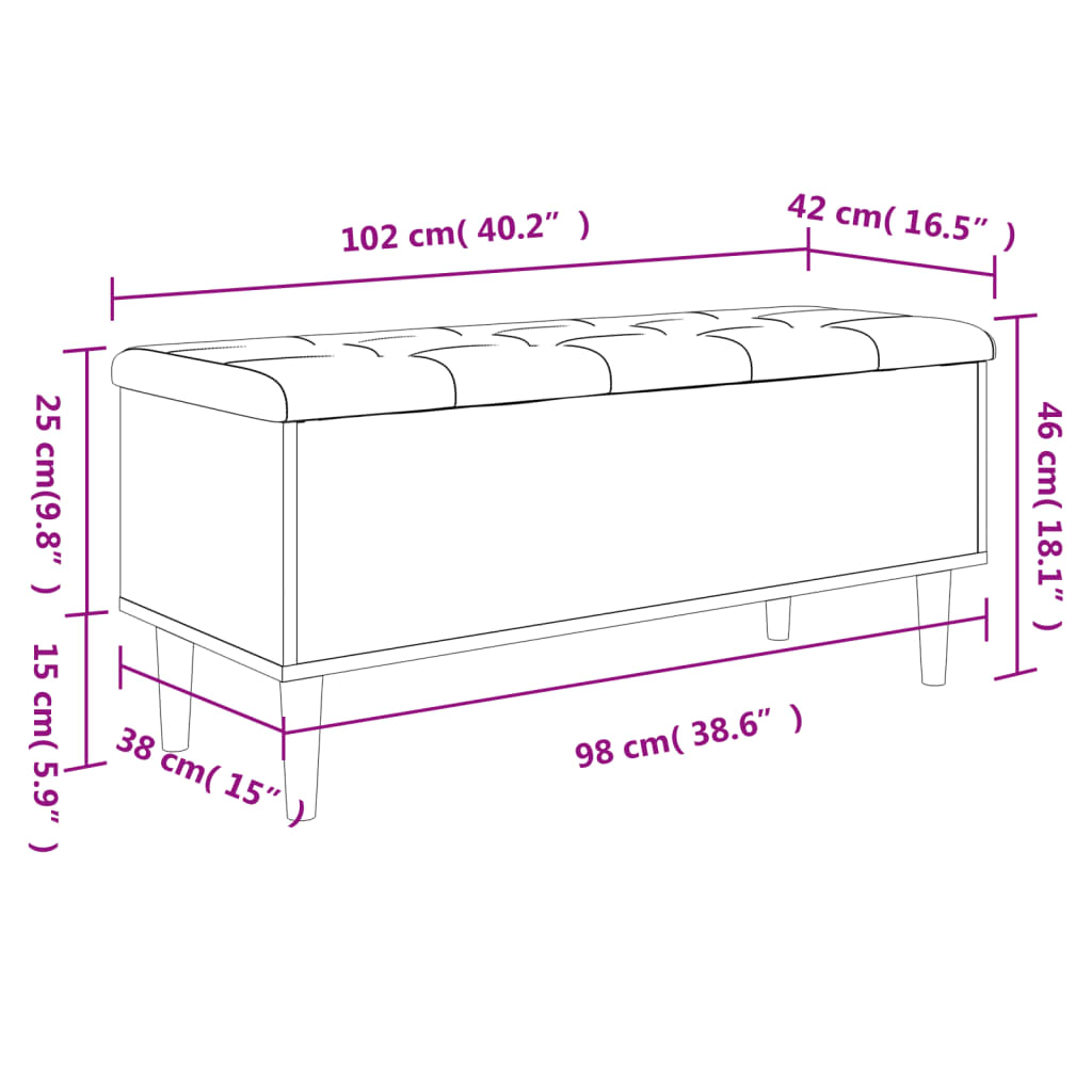 Black storage bench 102x42x46 cm engineered wood