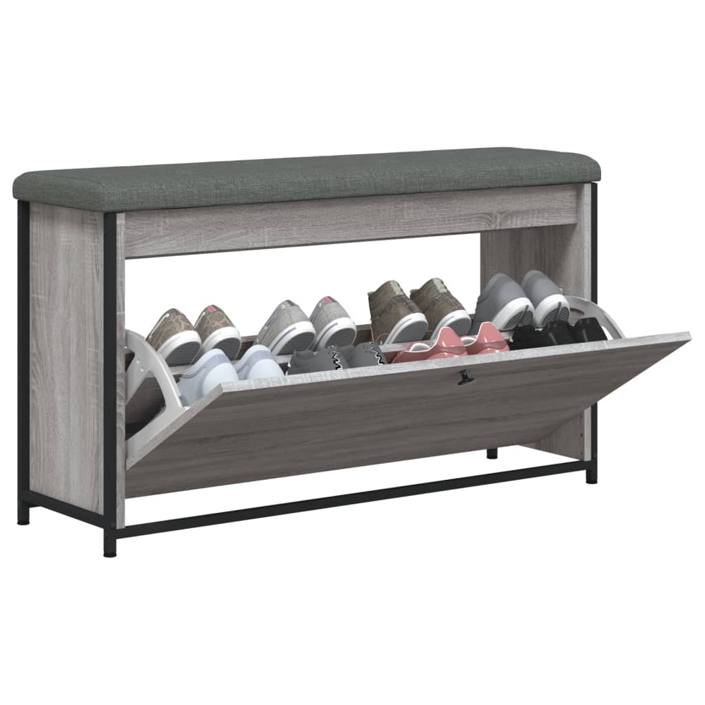 Banc à chaussures tiroir rabattable sonoma gris 102x32x56 cm