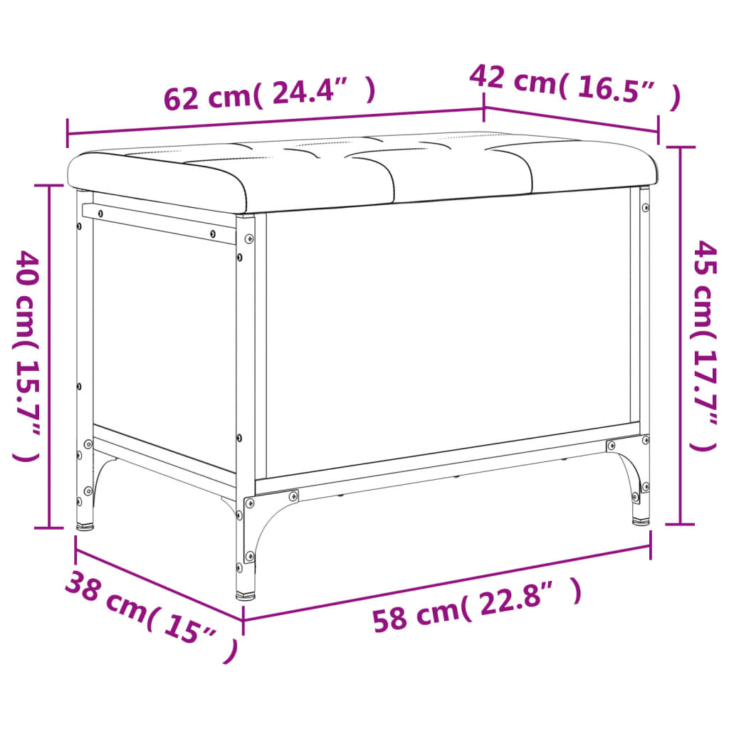 Banc de rangement chêne fumé 62x42x45 cm bois d'ingénierie