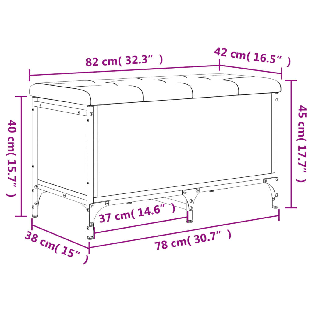 Banc de rangement noir 82x42x45 cm bois d'ingénierie