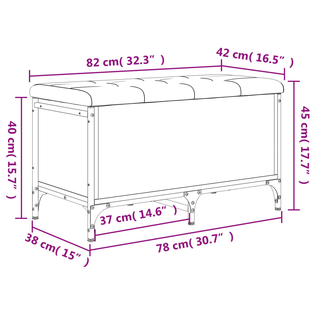 Banc de rangement chêne fumé 82x42x45 cm Bois d'ingénierie