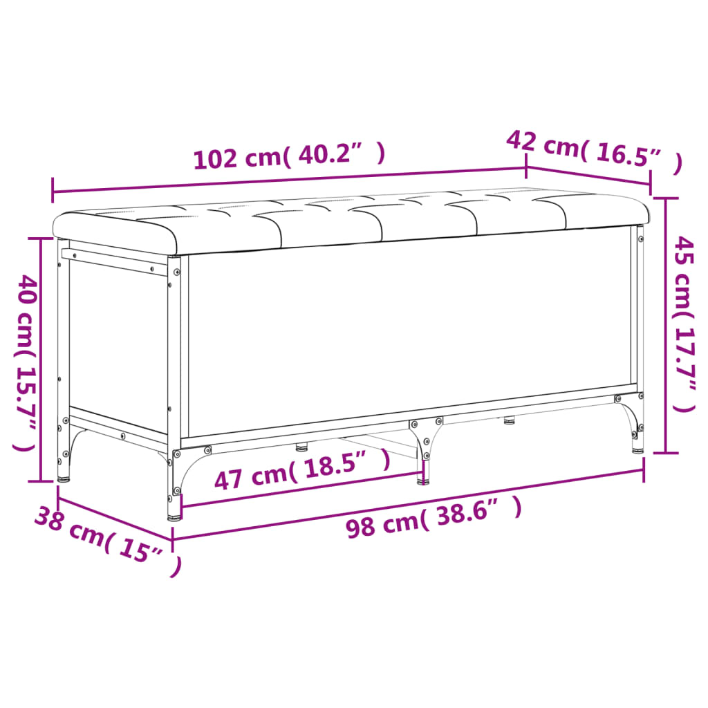 Banc de rangement noir 102x42x45 cm bois d'ingénierie