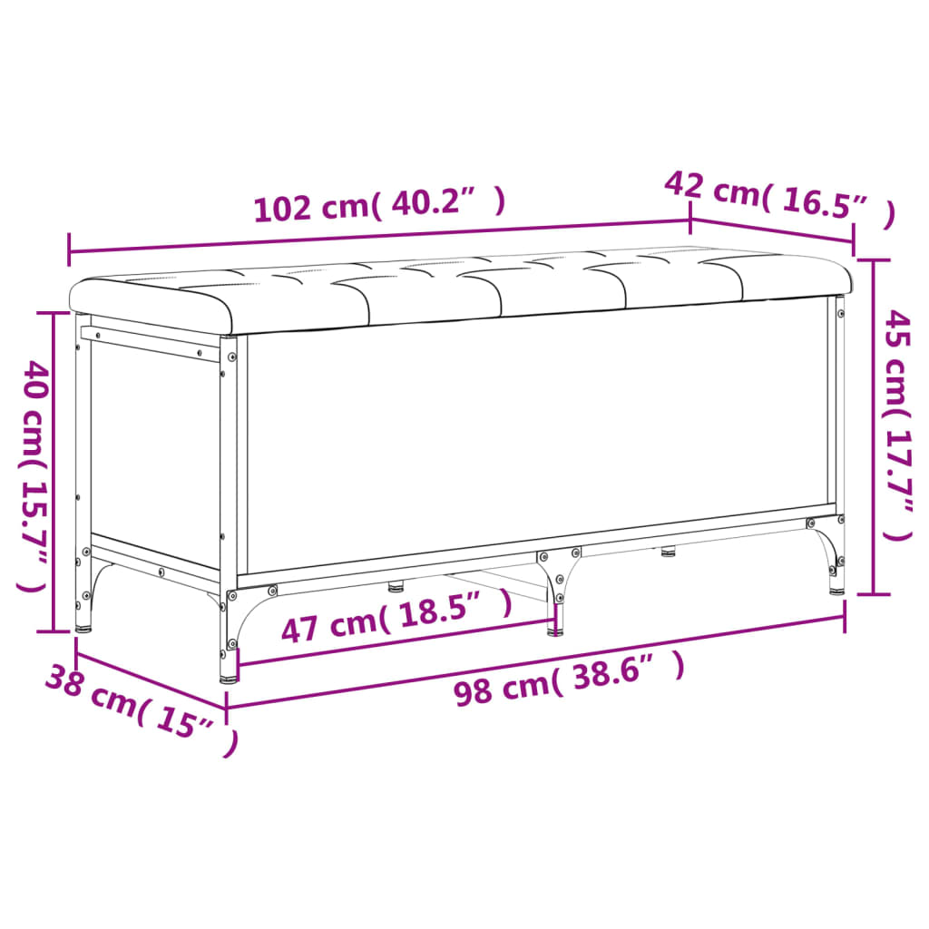 Banc de rangement sonoma gris 102x42x45 cm bois d'ingénierie