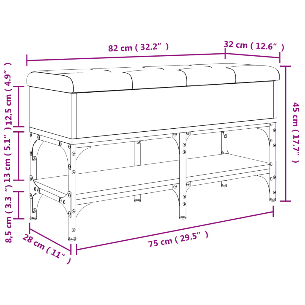 Banc à chaussures sonoma gris 82x32x45 cm bois d'ingénierie