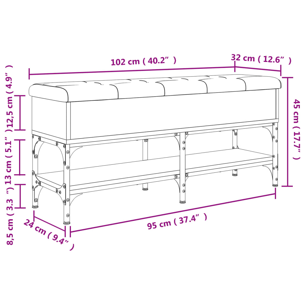 Banc à chaussures sonoma gris 102x32x45 cm bois d'ingénierie