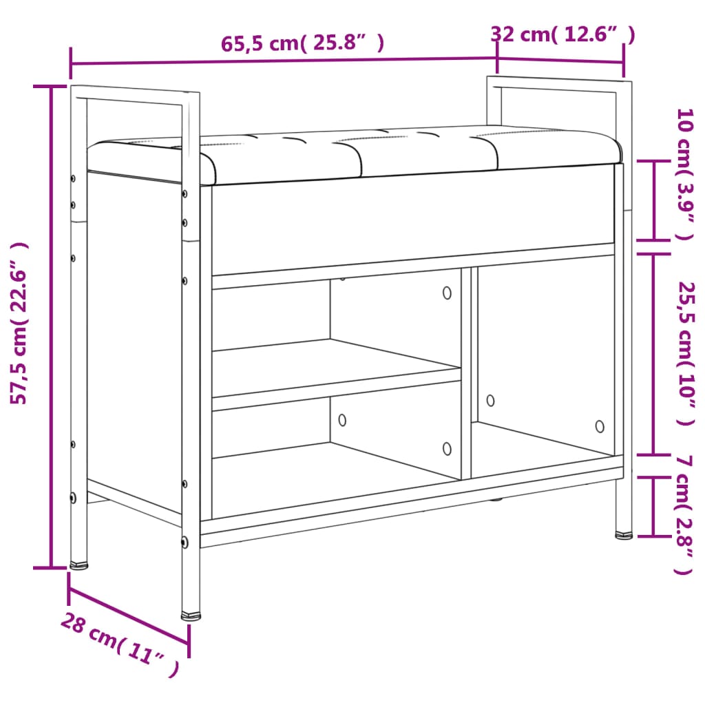 Banc à chaussures chêne sonoma 65,5x32x57,5cm bois d'ingénierie