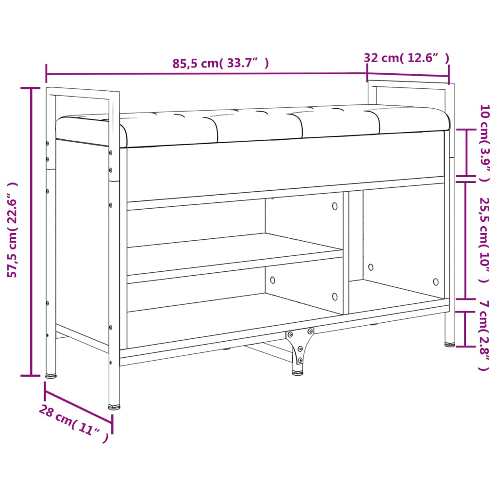 Banc à chaussures chêne sonoma 85,5x32x57,5cm bois d'ingénierie