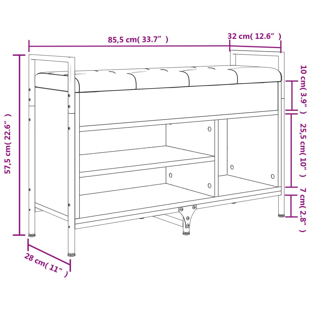 Banc à chaussures sonoma gris 85,5x32x57,5 cm bois d'ingénierie